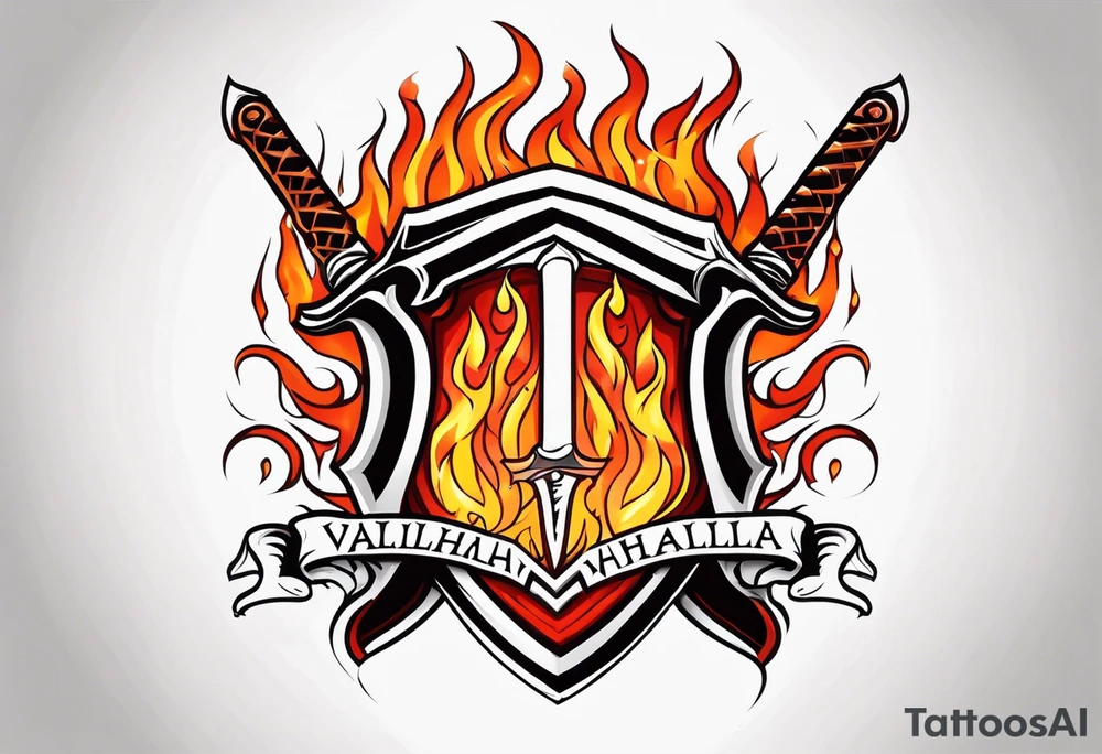 valhalla sword shield on fire tattoo idea