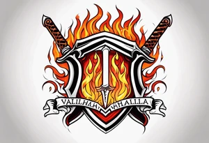 valhalla sword shield on fire tattoo idea