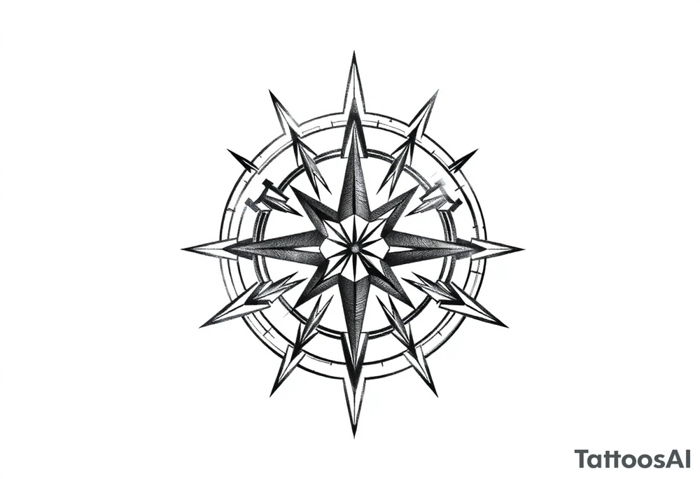 Simple double layered compass rose tattoo idea