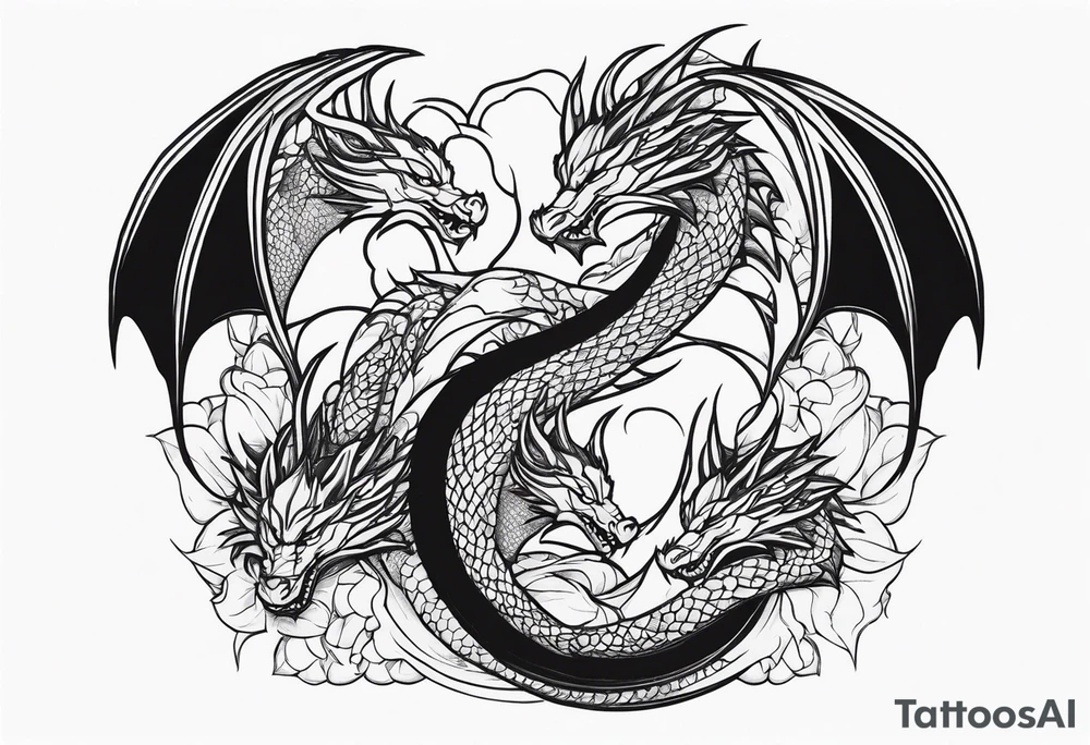 Mother dragon protecting 3 young dragons tattoo idea