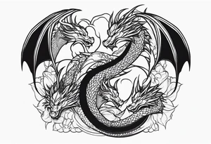 Mother dragon protecting 3 young dragons tattoo idea