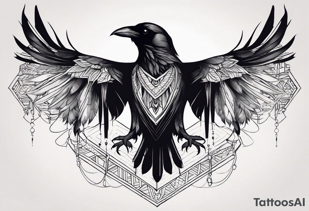 tall Raven chest facing out tattoo idea