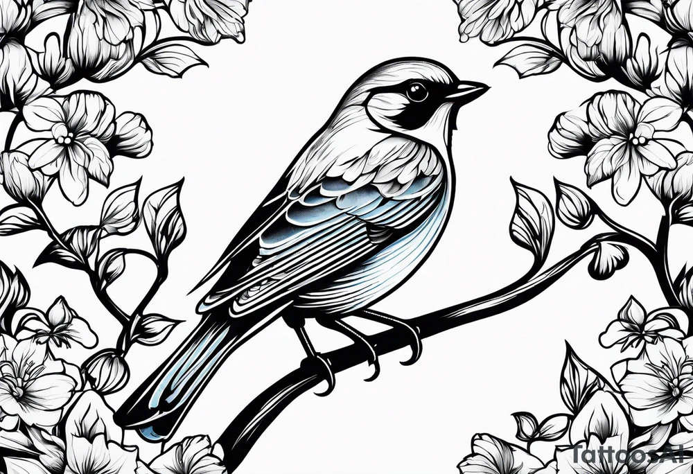 Black and white blue bird outline tattoo idea