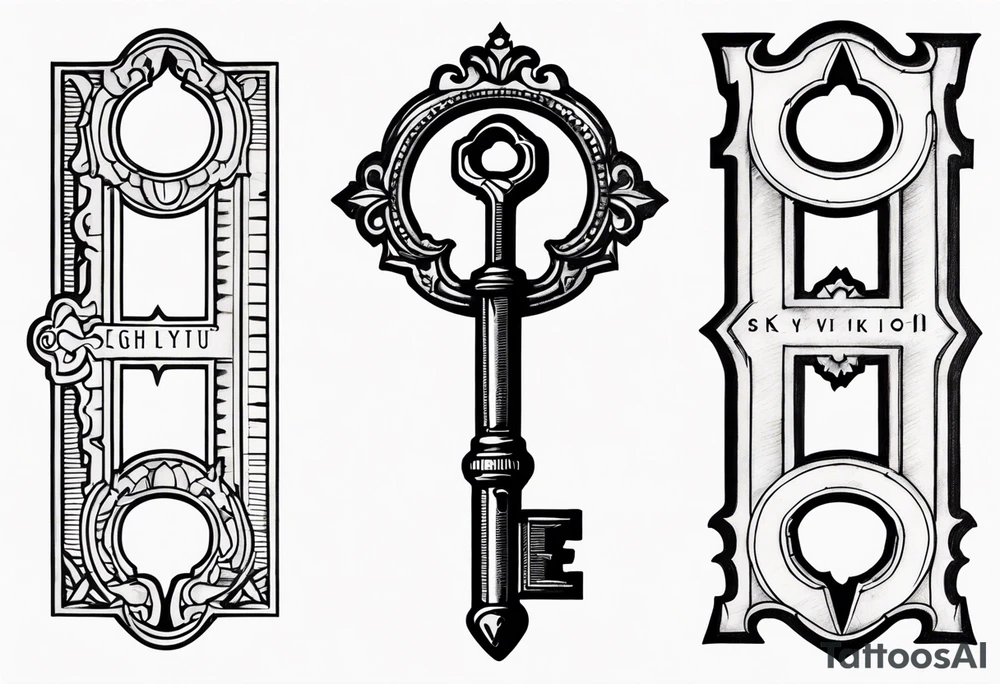 Antique key with alphabet letters as it's teeth tattoo idea