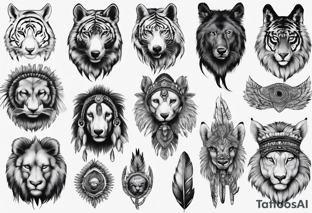 indian theme animals realism tattoo idea