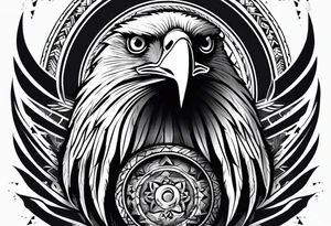 50/50 eagle male human spiritual warrior rebirth into light tattoo idea