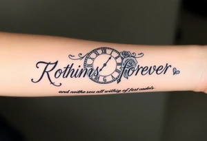 Roman clock with a crown, with roses and a quote that says nothings forever and with a deck of cards gangster chicano style tattoo idea