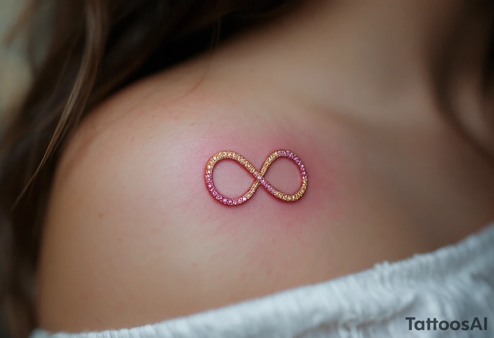Two interlocking infinity symbols in gold and rose pink, representing eternal mother-daughter love. tattoo idea