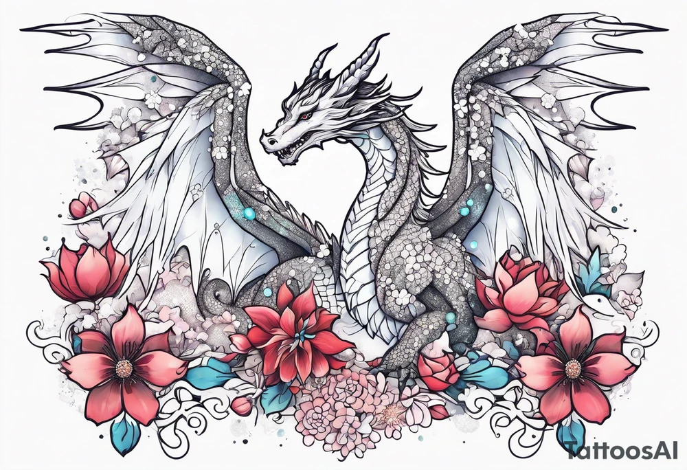 Constellation, wing , snow , cross , dragon female japan kawaii , flower tattoo idea