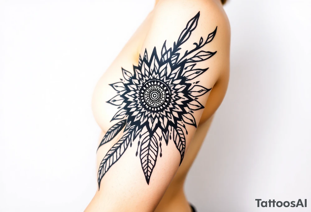 spiritual feather indian mandala shaman tattoo idea