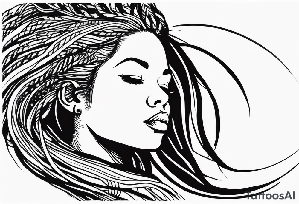 Draw a women head with real dread locks flying in the air tattoo idea