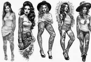 Chicano style women photorealism arm sleeve tattoo idea