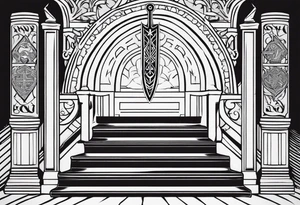 Valhalla sword shield 
stairs tattoo idea