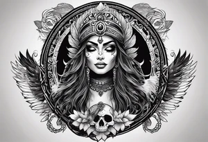 kali, goddess pirate, pachamama, warrior, skull, lotus, wing, eagle, zenza resonance tattoo idea