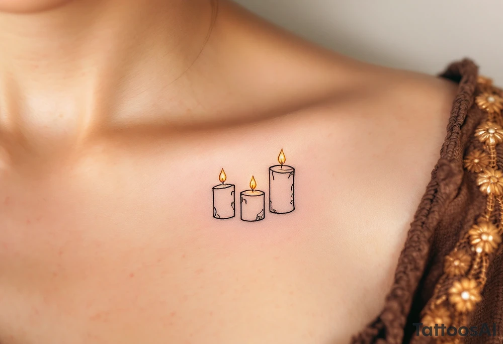 Three softly glowing candles in white, blush, and deep gold, symbolizing warmth, guidance, and eternal devotion. tattoo idea