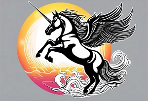 Unicorn jumping over a PENGUIN with the sun tattoo idea