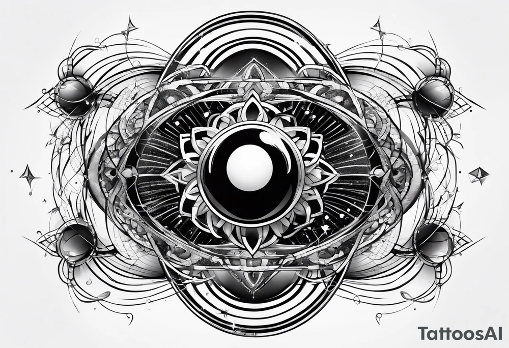 atom with quantum wave of electrons tattoo idea