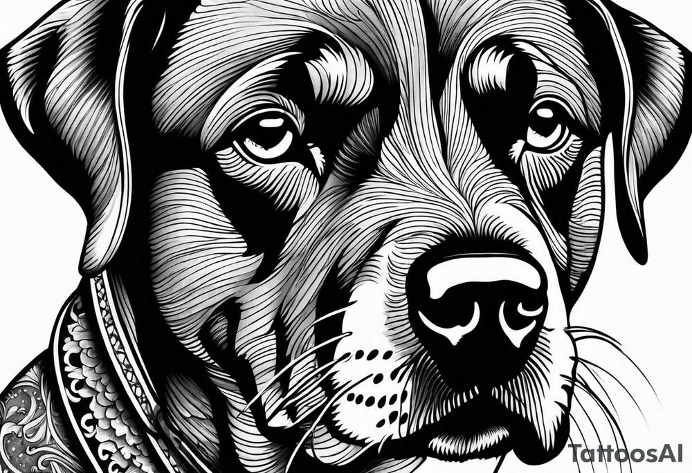 Dog with bone in mouth tattoo idea