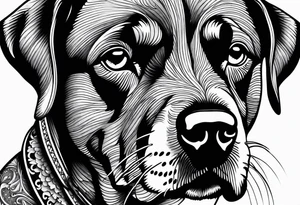 Dog with bone in mouth tattoo idea