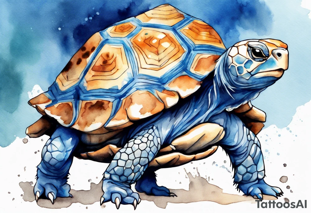 a blue fur-covered animal with a tortoise shell on its back tattoo idea