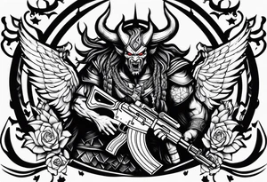 Satan and two AK-47's tattoo idea