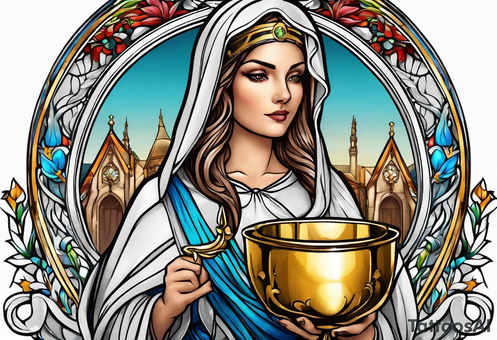 Female saint holding a chalice tattoo idea