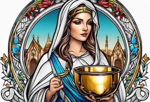 Female saint holding a chalice tattoo idea