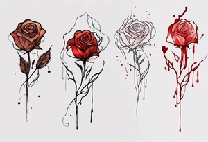 rose flower, one line, red blood dripping from the flower, tall, watercolor on brown skin tattoo idea