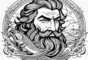 Poseidon with waves and fish tattoo idea