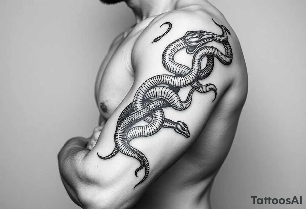 A vein wrapping around my arm with snakes climbing up it tattoo idea