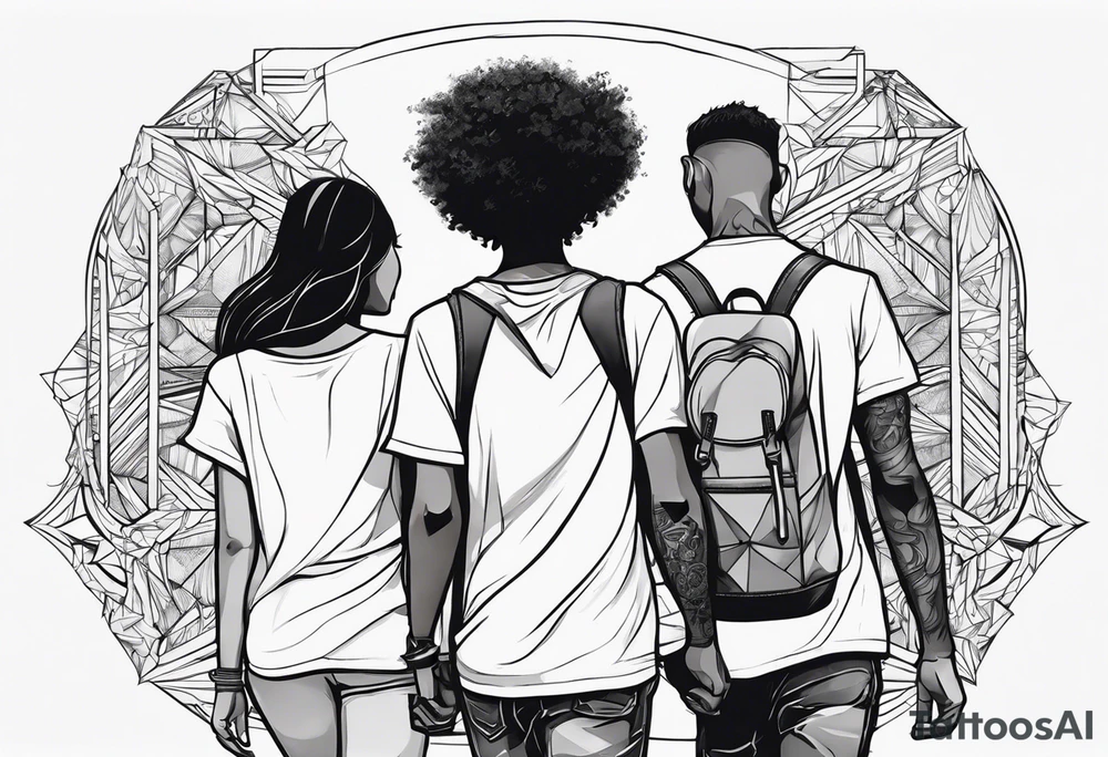 1 boy 2 girls walking tattoo idea