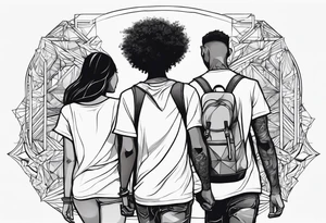 1 boy 2 girls walking tattoo idea