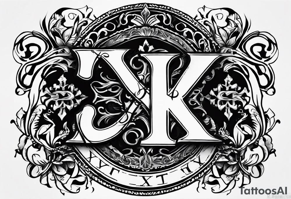 I need a tattoo design that only includes the letters X and I, with a dark and gothic style. tattoo idea