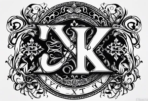I need a tattoo design that only includes the letters X and I, with a dark and gothic style. tattoo idea