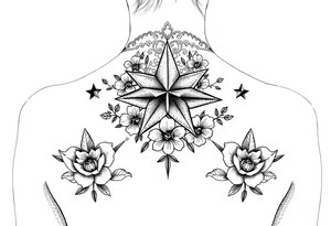 Stars with flowers and lace background tattoo idea