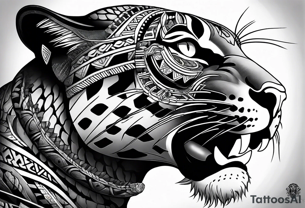 aztec black jaguar with snake tattoo idea