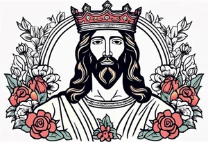 jesus with crown

old school vintage simple traditional design with vintage flowers surrounding
bold color simple tattoo idea