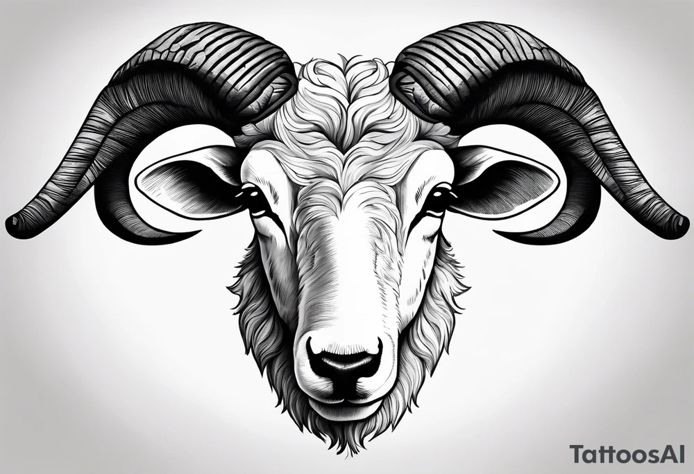 Sheep, skull of sheep, mountain sheep skull, Shetland sheep skull, big sheep horns, large chest tattoo, realism, detailed, black and white tattoo idea