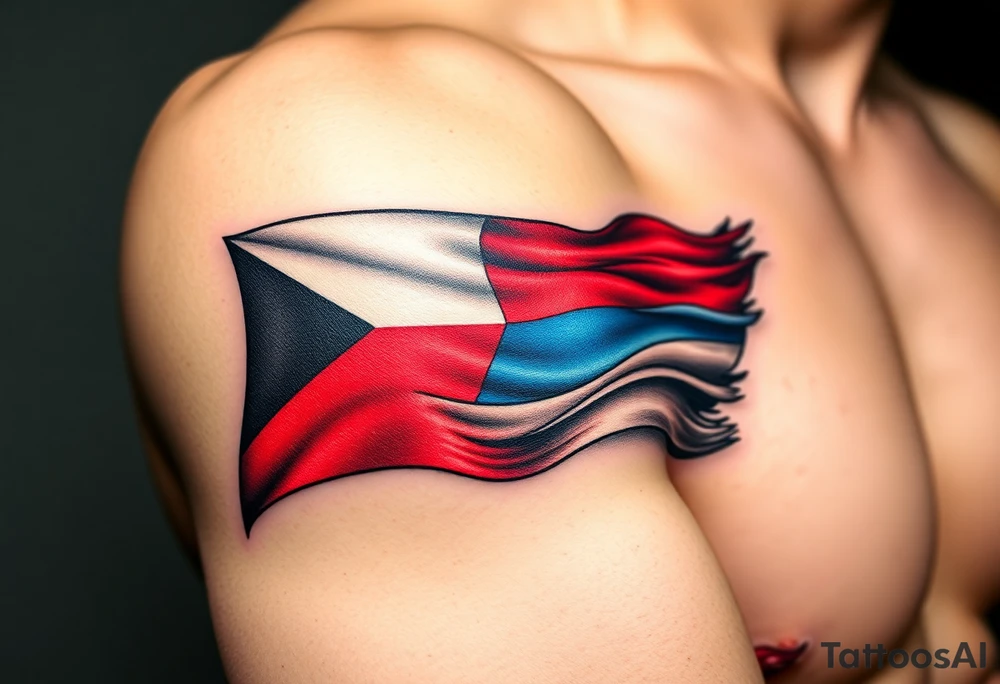 A waving Czech flag with realistic fabric texture tattoo idea