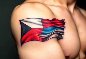 A waving Czech flag with realistic fabric texture tattoo idea