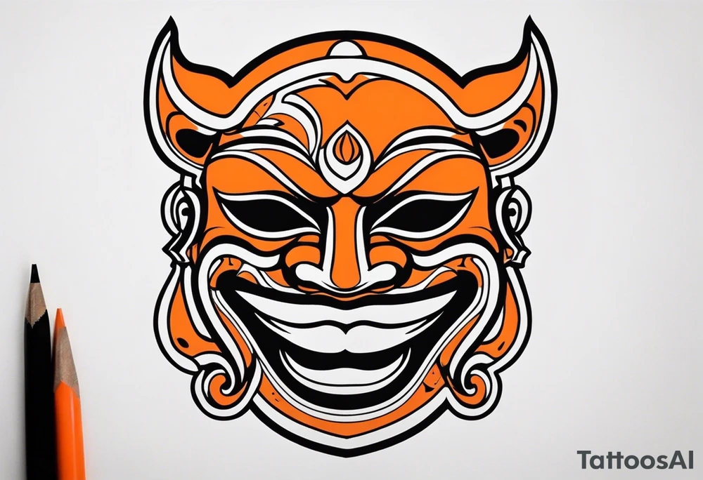 Laughing mask that is orange and black tattoo idea