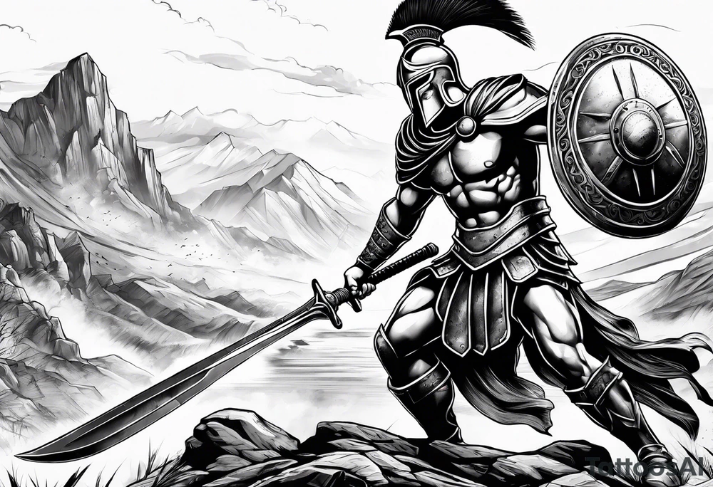 Spartan Warrior battle scene tattoo idea
