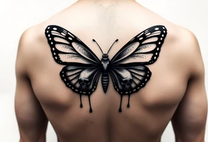 powerful majestic and dark monarch butterfly with skull detail in the wings
hidden skulls in wings, with a dripping effect tattoo idea