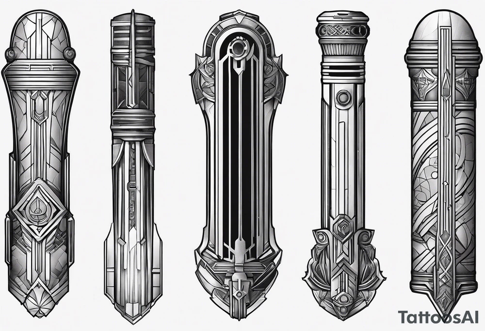 Line art of 2 lightsaber hilts, each pointing in the opposite direction tattoo idea