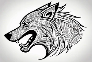Side view Angry tribal  wolf tattoo idea