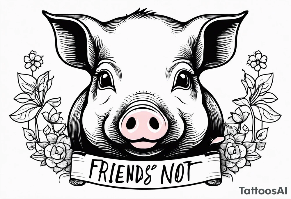 cute pig or piglet.
with text: "friends not food" tattoo idea