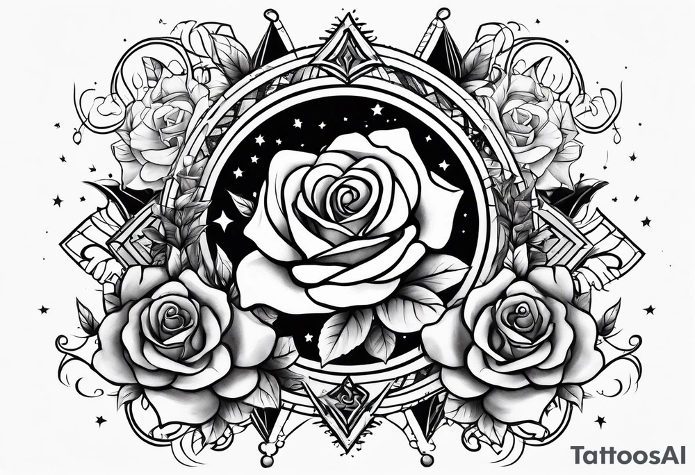 Tesseract with roses and stars tattoo idea