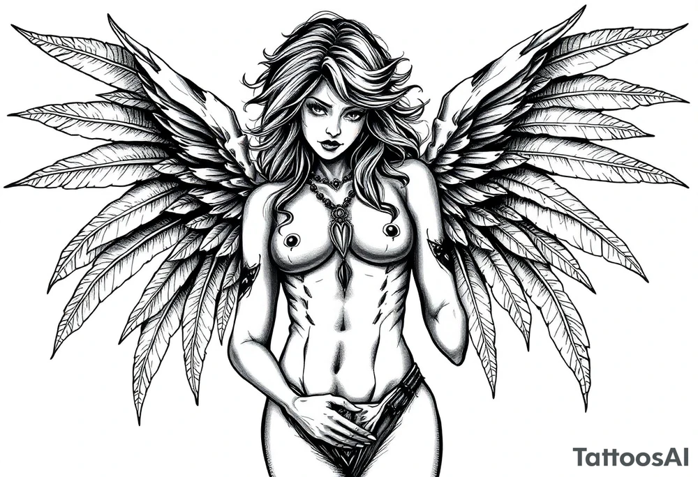 Goth angel beautiful full body srxy tattoo idea