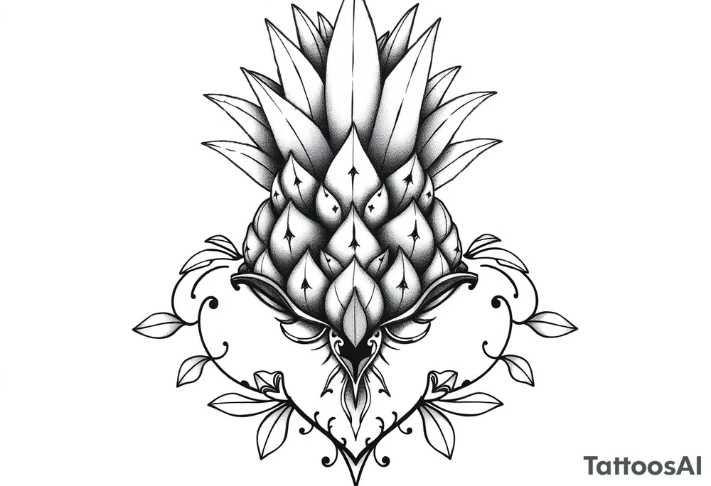 Bushy crown pineapple vagina, design to go over vagina , erotic vagina area design, anus to be at the bottom tattoo idea