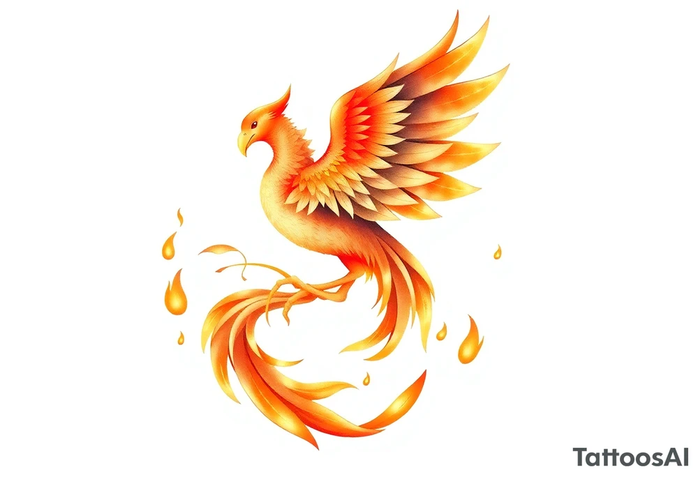 magnificent phoenix rising from golden flames with trailing embers tattoo idea